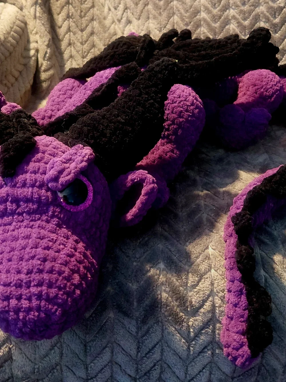 Plush Purple & Black Reptile Plush Toy - Soft Cuddly Pet Companion